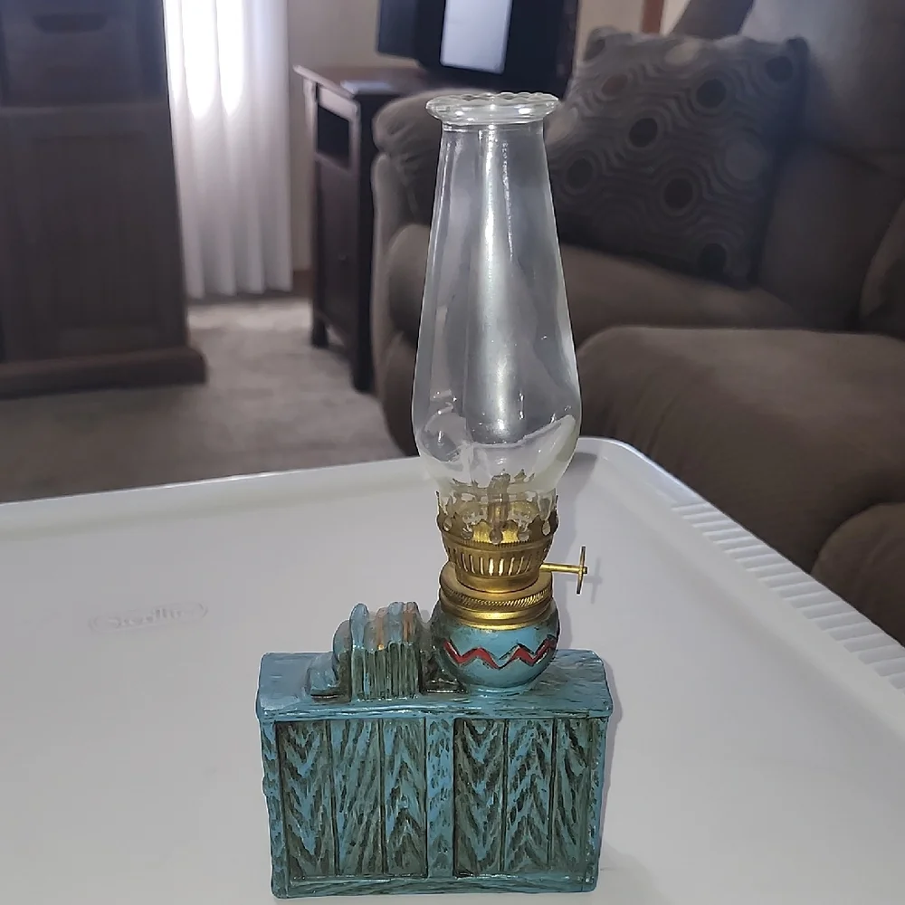 Vintage Style Blue Kerosine Oil Lamp piano books Accent
